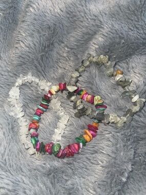 Multi-Color & Clear Chip Natural Stone Stretch Bracelet Set - Women